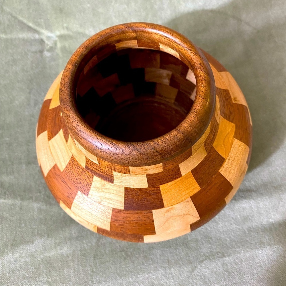 Vase curly maple walnut block stacked multi tone color in browns #1